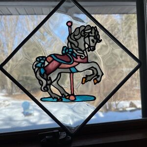 Sunburst Designs Carousel Horse Suncatcher Hand Painted Cathedral Glass
